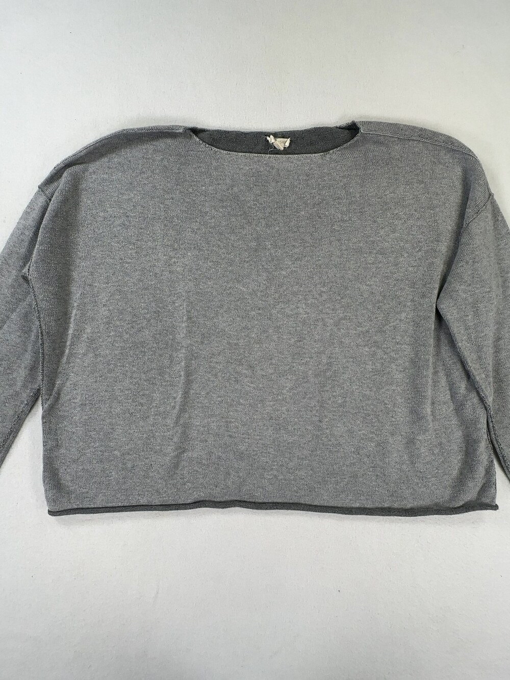 Eileen Fisher Petite Sweater Boxy Crop Bateau Neck Heather Gray Size PM
